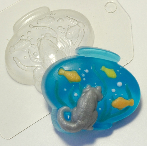 Кот у аквариума — форма пластиковая для мыла