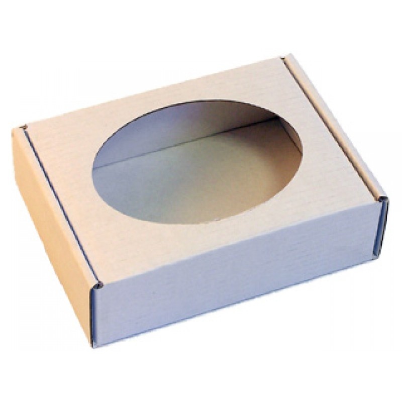 Коробка крафт белая с овальным окошком (145*105*44 мм)