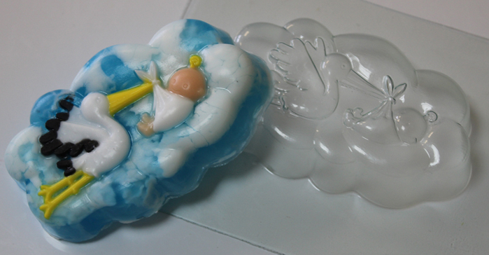 Аист с младенцем — форма пластиковая для мыла