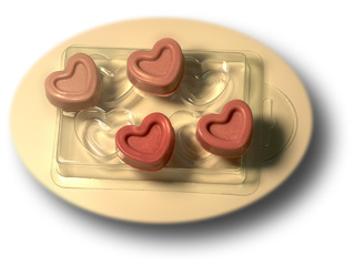 4 сердечка — форма пластиковая для мыла и шоколада