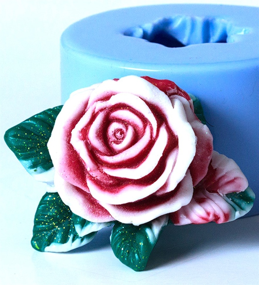 Роза с листочками — форма силиконовая объемная