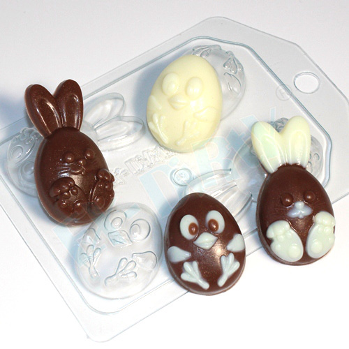 Кролик и цыпленок мультяшные (4 мини) — форма для мыла и шоколада