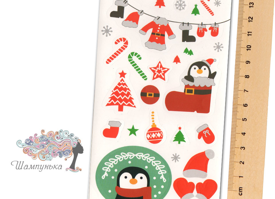 Happy new year (пингвин)  — наклейка декоративная, 1 лист