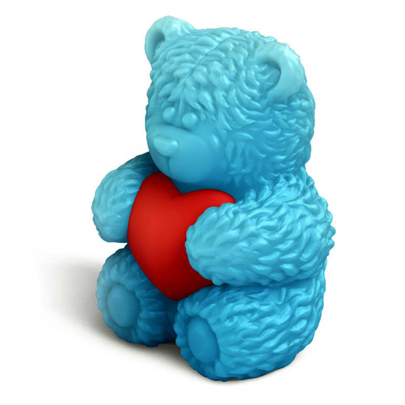 Медвежонок Тедди сидит с сердечком в обнимку (2 половинки) — 3D форма пластиковая для мыла