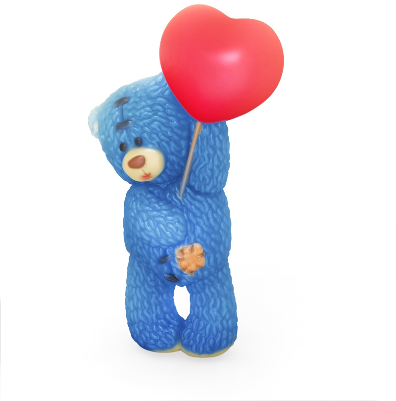 Медвежонок Тедди стоит с шариком сердечком 3D (2 половинки) — 3D форма пластиковая для мыла