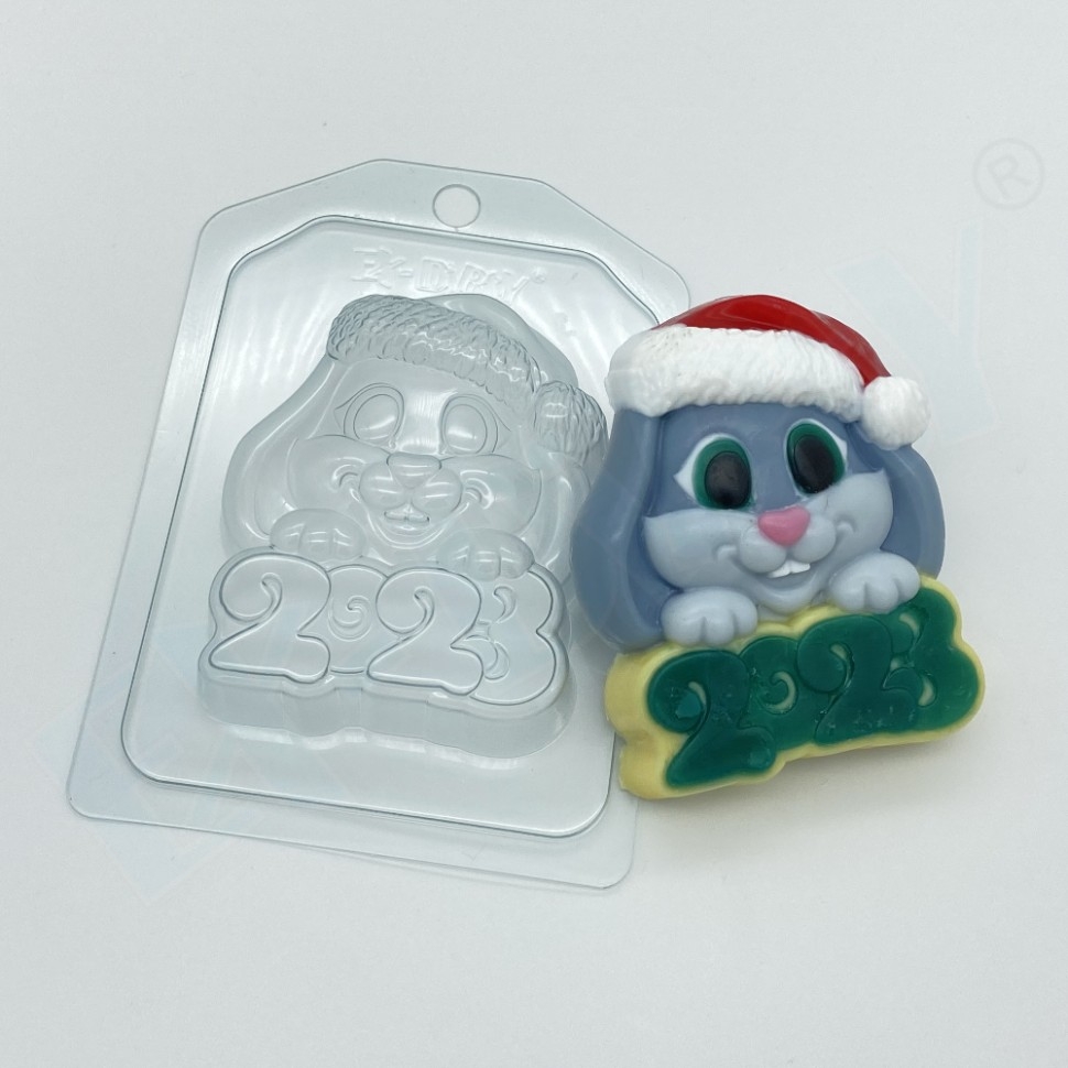 2023/Кролик в Новогодней шапке - форма пластиковая для мыла